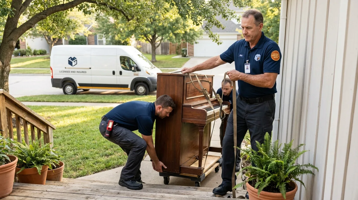Licensed piano movers securing grand piano in Pulaski, VA